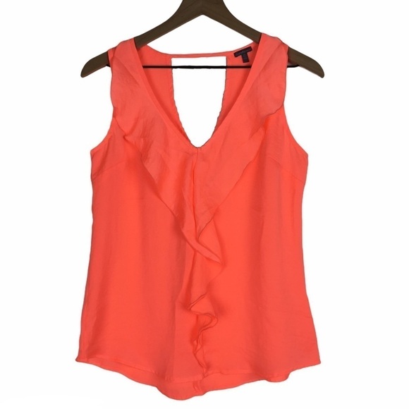 CHARLOTTE RUSSE Top Blouse Neon Orange Ruffle Keyhole Sleeveless Size Medium - Picture 1 of 8